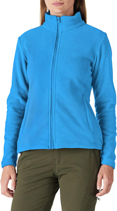 Womens Fleece Jackets Ladies Lightweight Warm Full Zip Coat Soft Outerwear Running Jacket with 4 Large Pockets