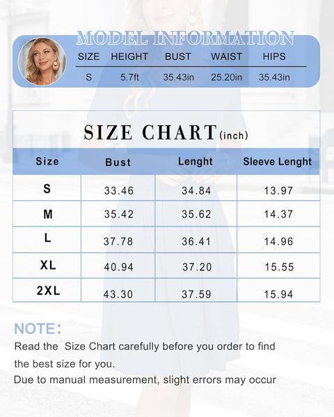 Women'S Short Sleeve Pleated Loose Swing Casual Dress with Pockets Knee Length