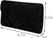 Lace Envelope Clutch, Womens Floral Lace Envelope Clutch Purses, Elegant Handbags for Parties and Wedding Occasions Black