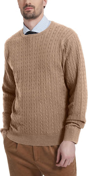 Men'S Wool Blend Jumper Sweater Crewneck Cable-Knit Pullover Sweater