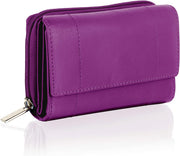 Purses for Women, Real Leather RFID Protection Small Purse Wallet with Card and Zip Coin Pockets (Purple)