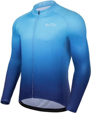 Cycling Jersey Mens Bike Shirt Long Sleeve Cycle Top with Pockets Gradient Color Series