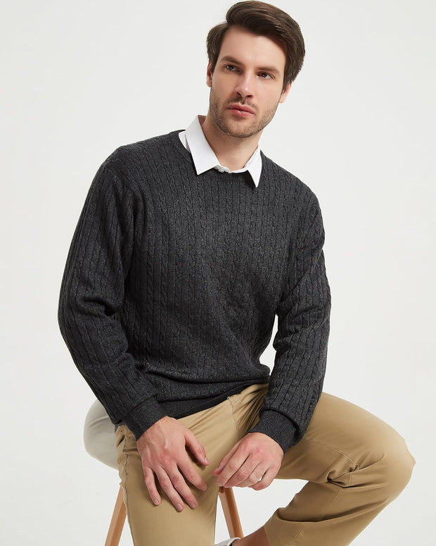 Men'S Wool Blend Jumper Sweater Crewneck Cable-Knit Pullover Sweater