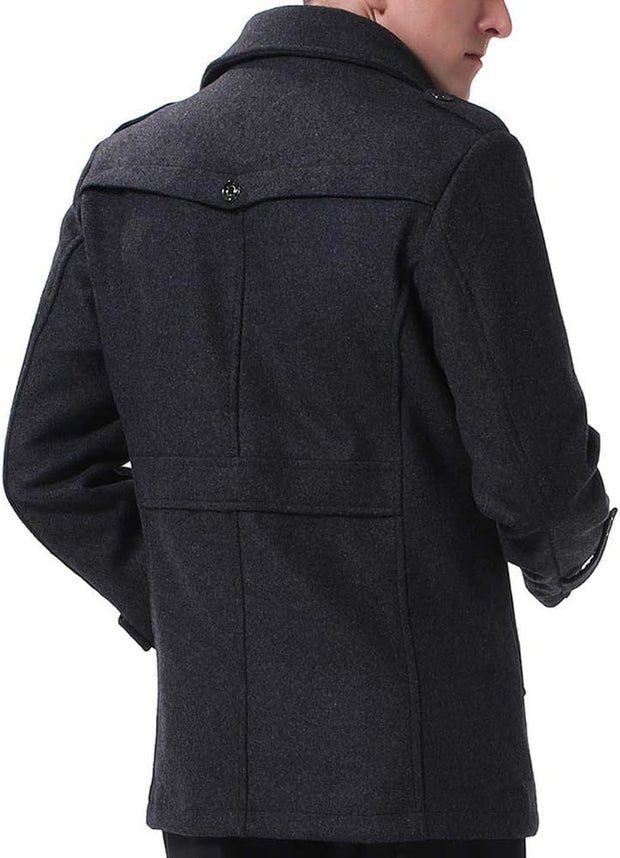 Mens Wool Coats Regular Fit Military Winter Trench Coat Hip-Length Thick Casual Peacoat