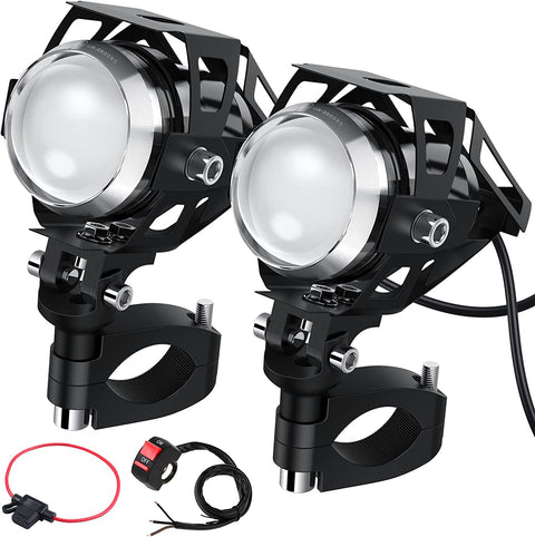 Motorbike Headlight 2PCS 15W U5 Motorcycle Lights LED with Button Switch E57 360°Universal Adjustment Bracket Motorcycle Headlights Motorcycle Front Spot Lights for 12/24V Vehicles