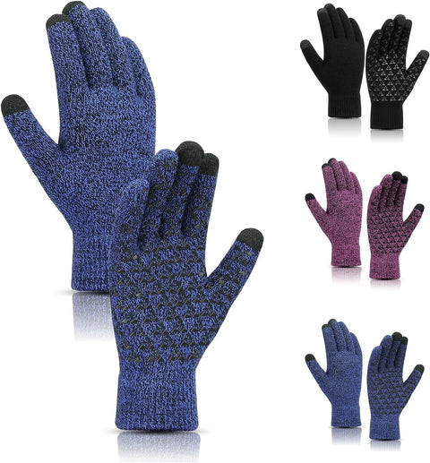 Winter Warm Gloves, Touchscreen Knitted Gloves, anti Slip Thermal Windproof Driving Running Cycling Gloves for Men Women