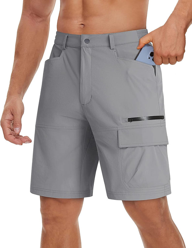 Men'S Shorts Quick Dry Cargo Shorts Elasticated Waist Outdoor Hiking Shorts with Zip Pockets