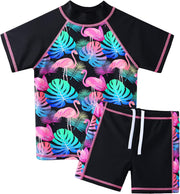 Girls 2PCS Swimsuit Short Sleeve Kids Beachswimming Set Costume for 3-12Years