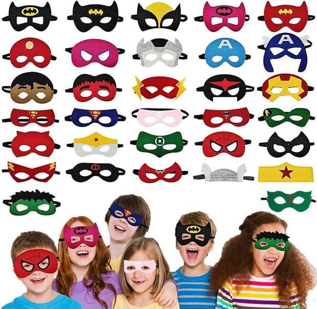 32Pcs Superhero Felt Masks, Children Masks Super Hero Party Mask Party Bag Fillers Dress up Mask for Cosplay Party Masquerade Birthdays Superhero Theme Party Favors Supplies