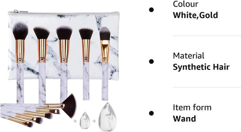 Makeup Brushes  Professional Marble Makeup Brush Set, Soft and Odor-Free Natural Synthetic Bristles,10Pcs + 2 Sponge Puff + Marble Pattern Cosmetics Bag