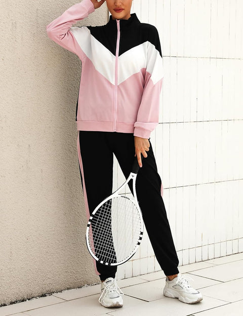 Women Tracksuit Set Long Sleeve Stripe Zip up Sweatshirt Drawstring Baggy Jogger Pant Loungewear Set Joggings Suit Sport Yoga Gym Workout Outfit Full Tracksuit