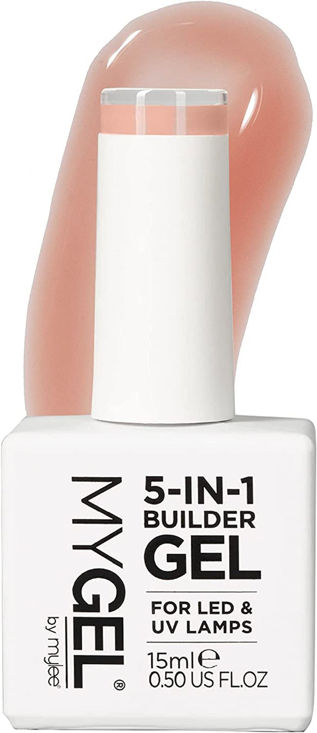 5 in 1 Builder Base Strengthening Gel 15Ml, UV/LED Nail Polish Coat for Hard Strong Nails Tips & Extensions, for Nail Art Decoration, Decals & Jewels, Professional Manicure Repair (Light Pink)