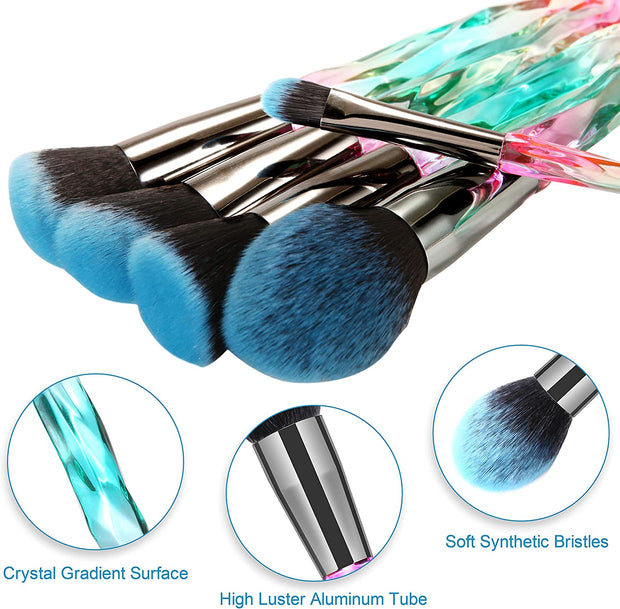 Makeup Brushes 15Pcs Premium Synthetic Bristles Crystal Handle Set Kabuki Foundation Brush Face Lip Eye Makeup Brush Sets Professional with Starry Gift Box(Blue)