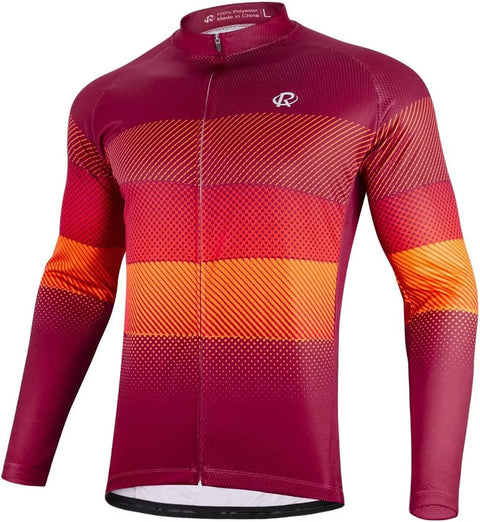 Cycling Jersey Mens Bike Shirt Long Sleeve Cycle Top with Pockets Gradient Color Series