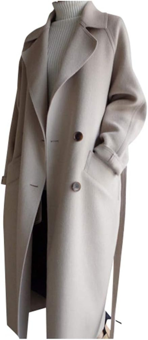 Womens Oversize Lapel Overcoats Winter Warm Cashmere Wool Blend Belt Trench Coat Solid Color Long Sleeve Elegant Outwear Jacket Gifts for Women Halloween Blouses Shirts Tops, White,Yellow