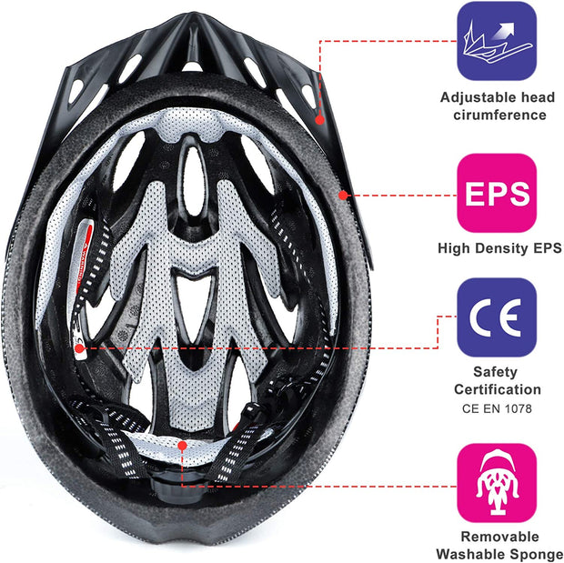 Cycle Helmet, Lightweight Bicycle Helmet, Adjustable Mountain & Road Bike Helmets for Adults, 8 Vents with Adjustable Strap & Detachable Visor for Mens Womens(Head Size58-62Cm)