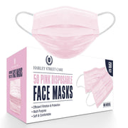 Harley Street Care Disposable Pink Face Masks Protective 3 Ply Breathable Triple Layer Mouth Cover with Elastic Earloops (Pack of 100)