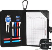 Golf Scorecard Holder N Yardage Book Cover - Divot Repair Tool, Ball Marker, Golf Tees, Scorer, Pencil N Scorecards Included - Gift for Golfers