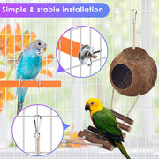 Bird Parrot Toys 8 PACK, Hanging Natural Wooden Coconut Perch Lovebrid Birds House with Ladder, Stand Chewing Bell Pet Birds Cage Toy Accessories Suitable for Parakeet, Conure, Cockatiel, Mynah